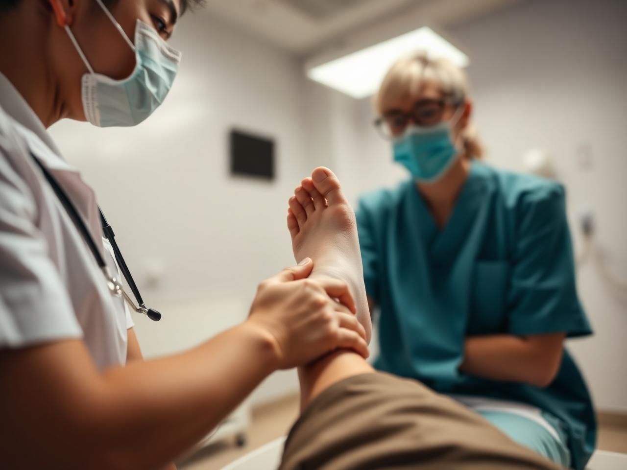 Clinician evaluating a patient's lower extremity